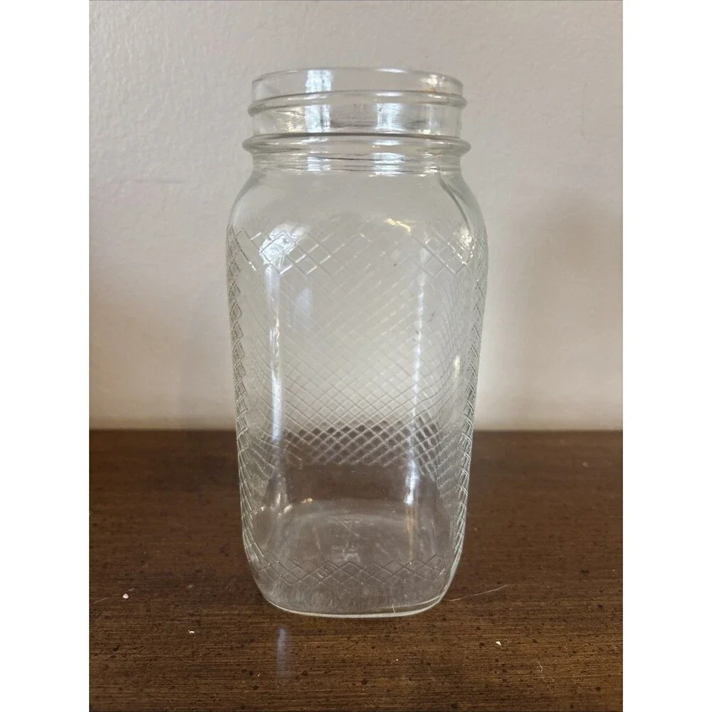 Anchor Hocking Square Waffle Pattern Faced Quart Jar No Lid
